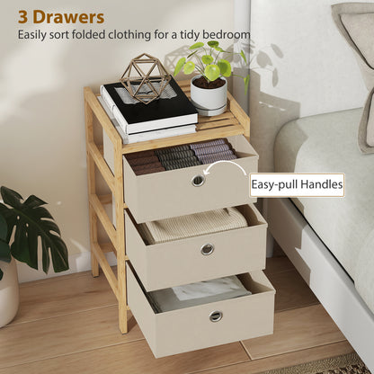Chest of Drawers, 3 Fabric Drawers Narrow Dresser with Bamboo Frame, Cream White