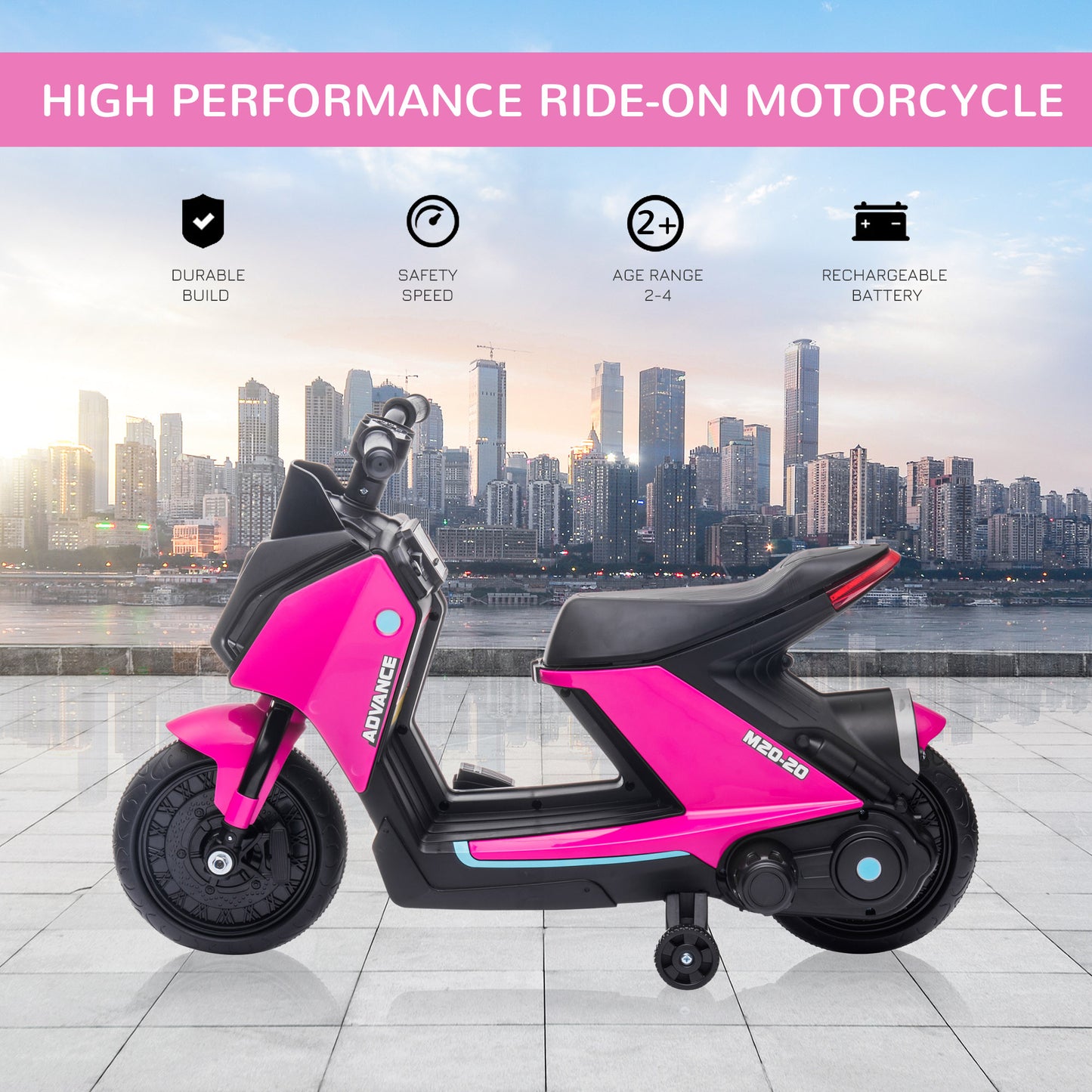 6V Kids Electric Motorbike Ride On Toy w/ Music LED Lights Training Wheels for Girls Boy 2-4 Years Pink