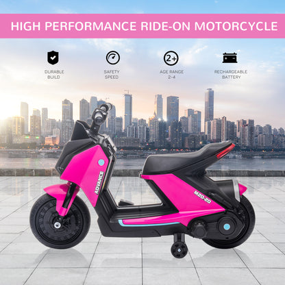 6V Kids Electric Motorbike Ride On Toy w/ Music LED Lights Training Wheels for Girls Boy 2-4 Years Pink