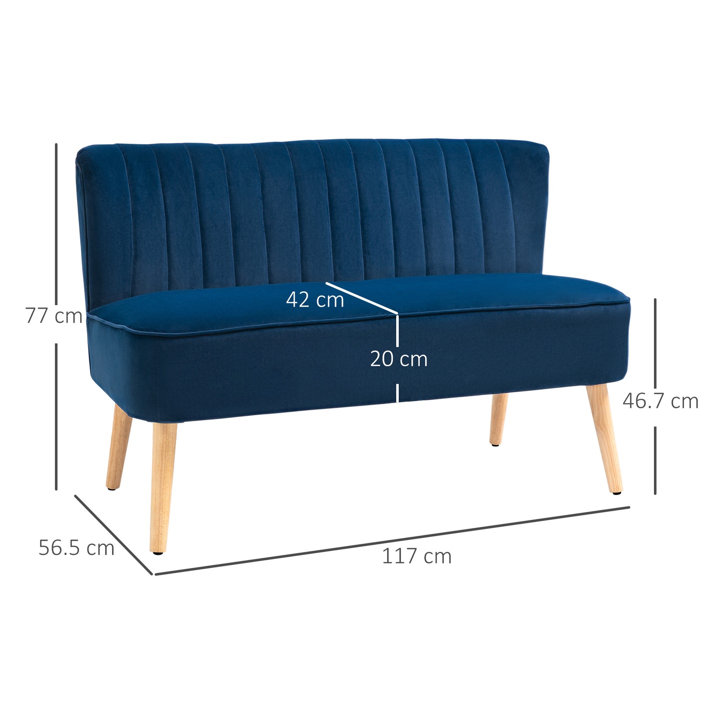 Modern Double Seat Sofa Foam Padding High Back Soft Comfortable Compact Couch Home Office Dark Blue