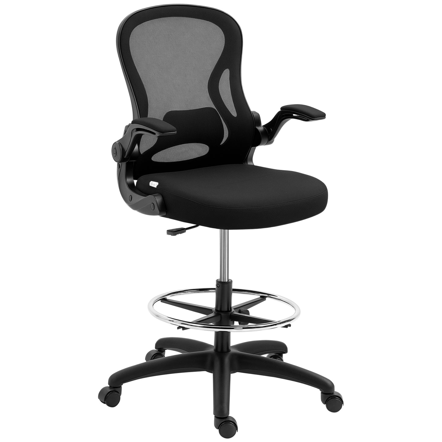 Adjustable Mesh Standing Desk Chair with Flip-up Armrests Lumbar Support Armrests Adjustable Footrest Ring Black