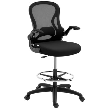 Adjustable Mesh Standing Desk Chair with Flip-up Armrests Lumbar Support Armrests Adjustable Footrest Ring Black