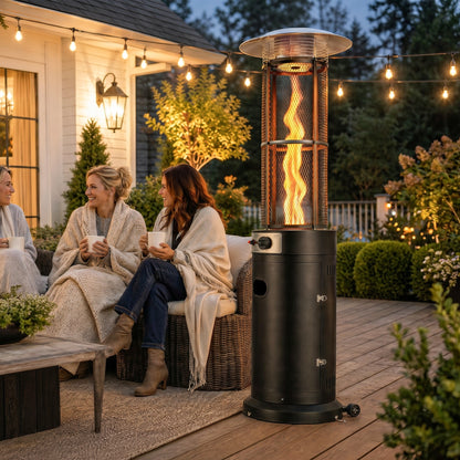 11 KW Freestanding Gas Patio Heater, Adjustable Outdoor Garden Propane Heater with Tip-Over Switch, Wheels, Pulse Ignition