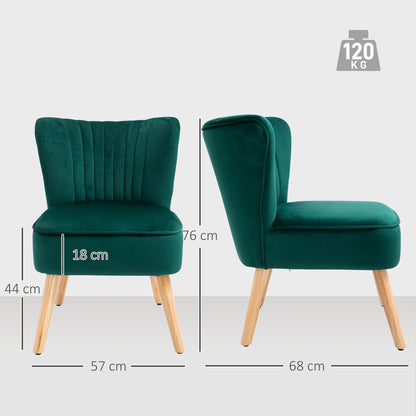 Modern Accent Chair, Fabric Living Room Chair with Rubber Wood Legs and Thick Padding, Green