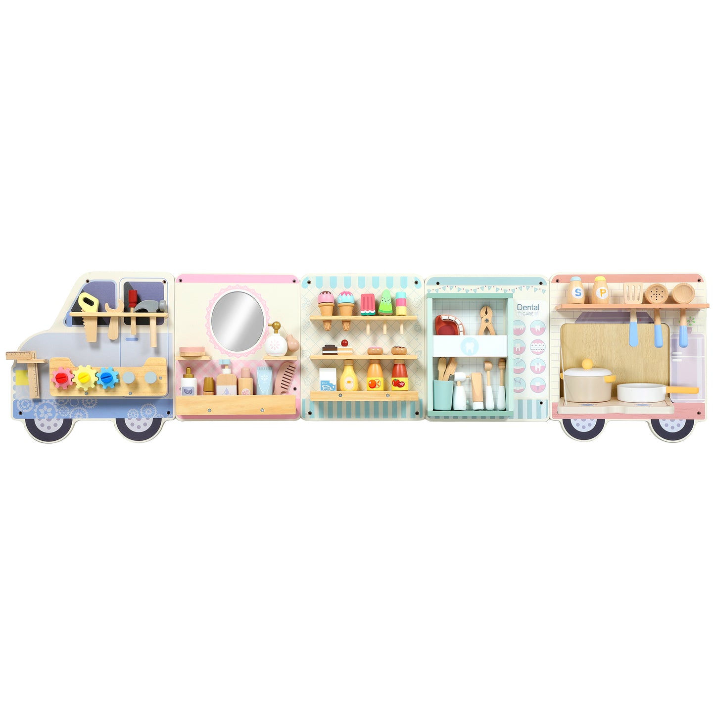 Wooden Busy Board, 5 in 1 Activity Wall Panels for Kids 3+ Years, for Daycare, Playroom, Home