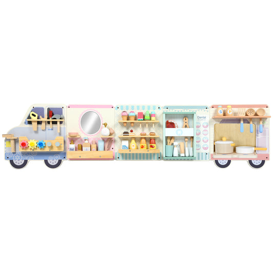Wooden Busy Board, 5 in 1 Activity Wall Panels for Kids 3+ Years, for Daycare, Playroom, Home