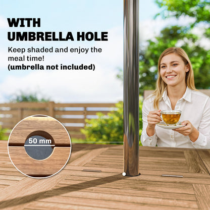 Extending Garden Table, Outdoor Dining Table for 6-8 with Acacia Wood Slatted Tabletop for Balcony Porch