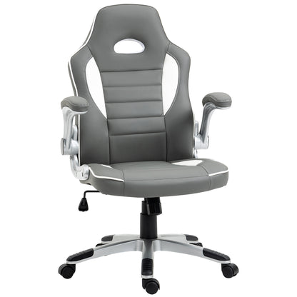 Computer Gaming Chair, Office Desk Swivel Chair, PU Leather Racing Chair with 90° Flip-up Armrest