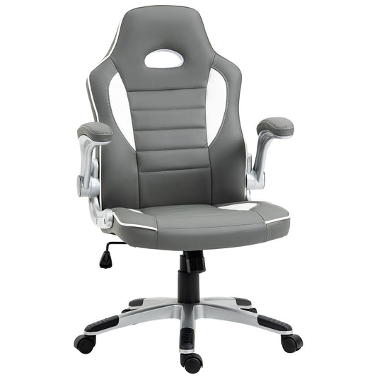 Computer Gaming Chair, Office Desk Swivel Chair, PU Leather Racing Chair with 90° Flip-up Armrest