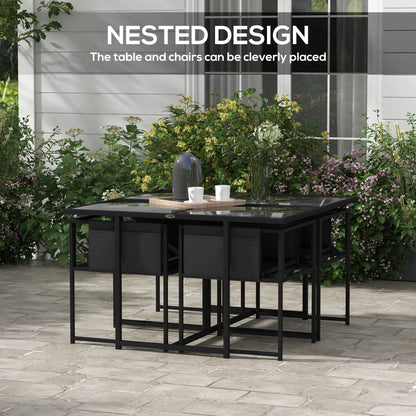 5 Piece Garden Dining Set with Breathable Mesh Seat, Adjustable Backrest, Tempered Glass Table Top for Patio, Black