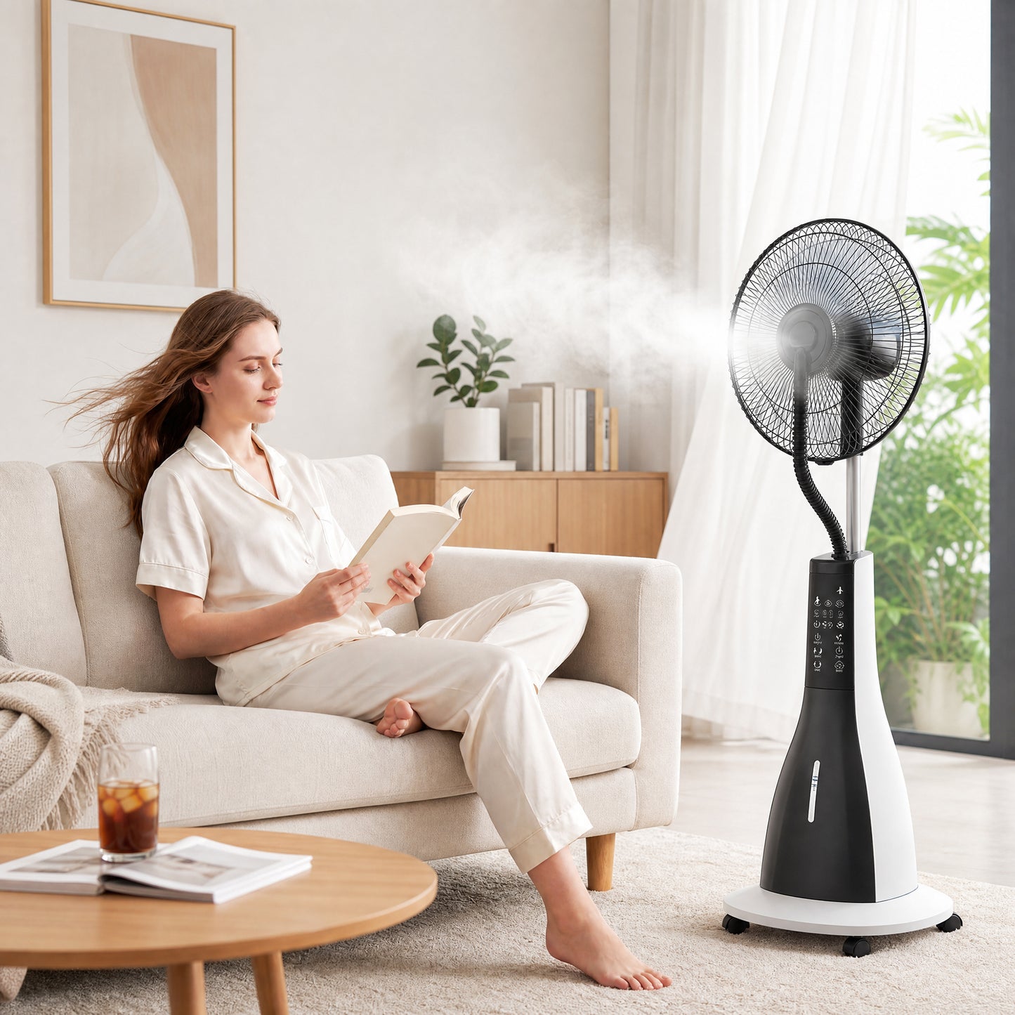 Pedestal Fan with Water Mist Spray, Spray Misting Fan with 75° Oscillation, Remote Control, Tilt Head, 3 Speeds, 3 Modes
