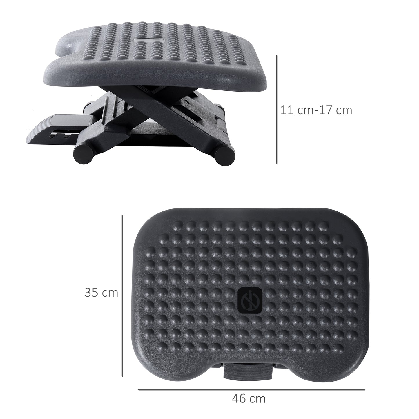 Footrest Adjustable Height & Angle Tilting Platform Home Office Foot Rest Charcoal Grey