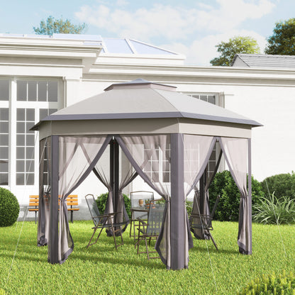 3 x 4m Garden Gazebo Hexagon Pop Up Gazebo Party Tent Canopy Double Roof Instant Shelter with Netting and Carry Bag for Outdo