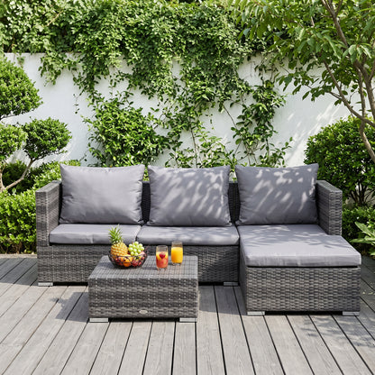 3PC Rattan Garden Furniture Storage Sofa Set, 4 Seater Wicker Coffee Table Conservatory Sun Lounger Reclining Set with Cushio