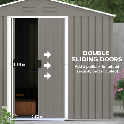 7.7 x 5.7ft Outdoor Garden Storage Shed, Metal Tool House with Ventilation and Sliding Doors, Light Grey