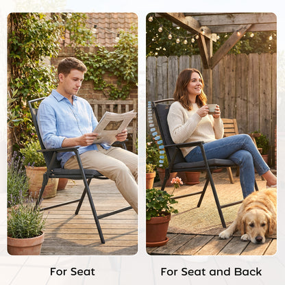 Outdoor Seat Cushions Set of 2 with Ties, Waterproof Garden Seat Pads, Dark Grey