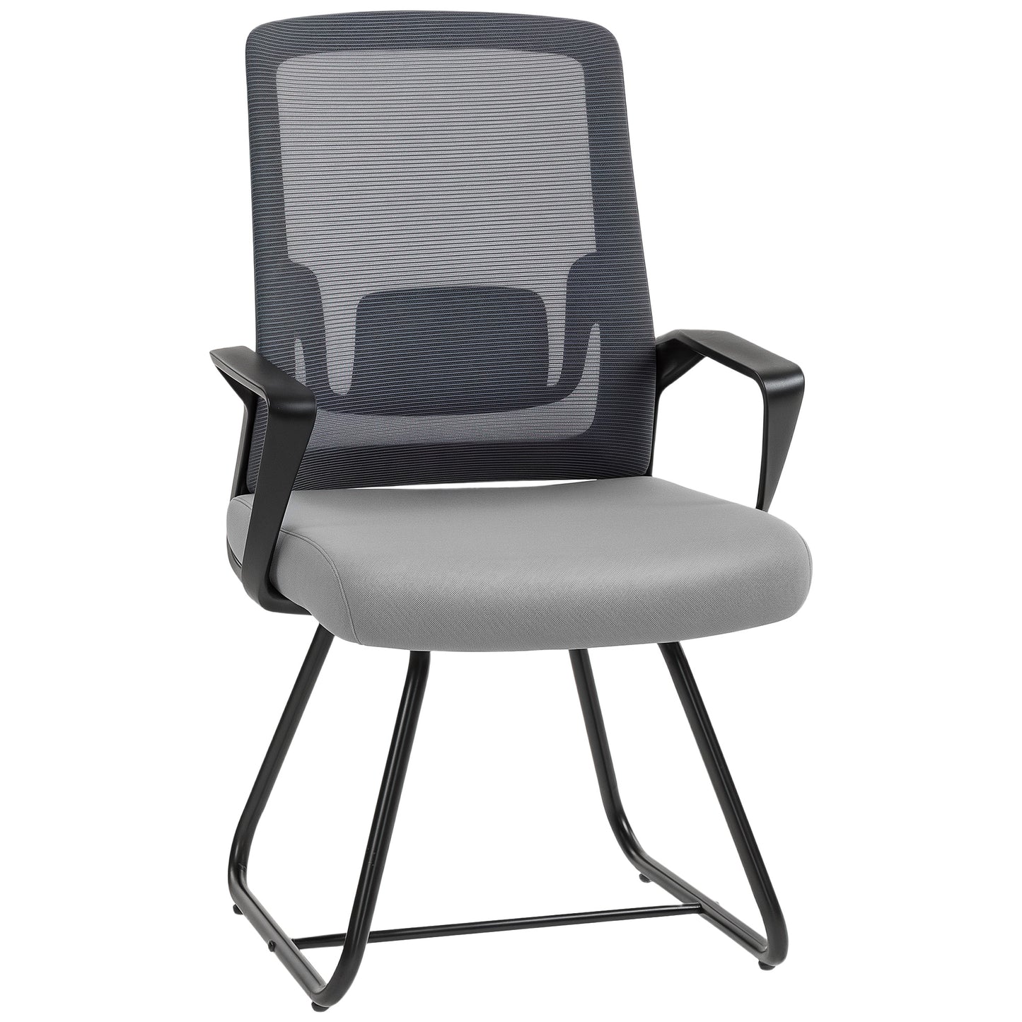 Desk Chair No Wheels, Office Chair with Mesh Back, Lumbar Support, Metal Base for Waiting Room, Conference Room, Dark Grey