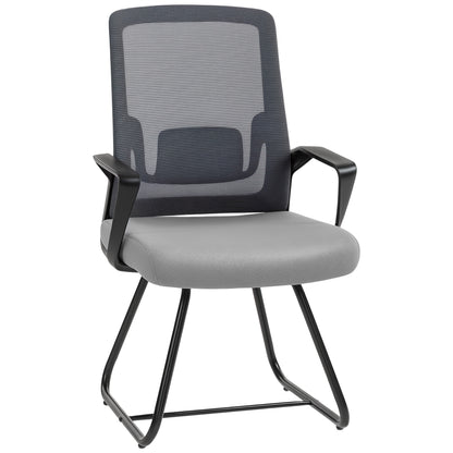 Desk Chair No Wheels, Office Chair with Mesh Back, Lumbar Support, Metal Base for Waiting Room, Conference Room, Dark Grey