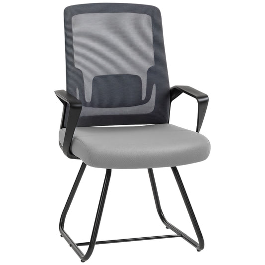 Desk Chair No Wheels, Office Chair with Mesh Back, Lumbar Support, Metal Base for Waiting Room, Conference Room, Dark Grey
