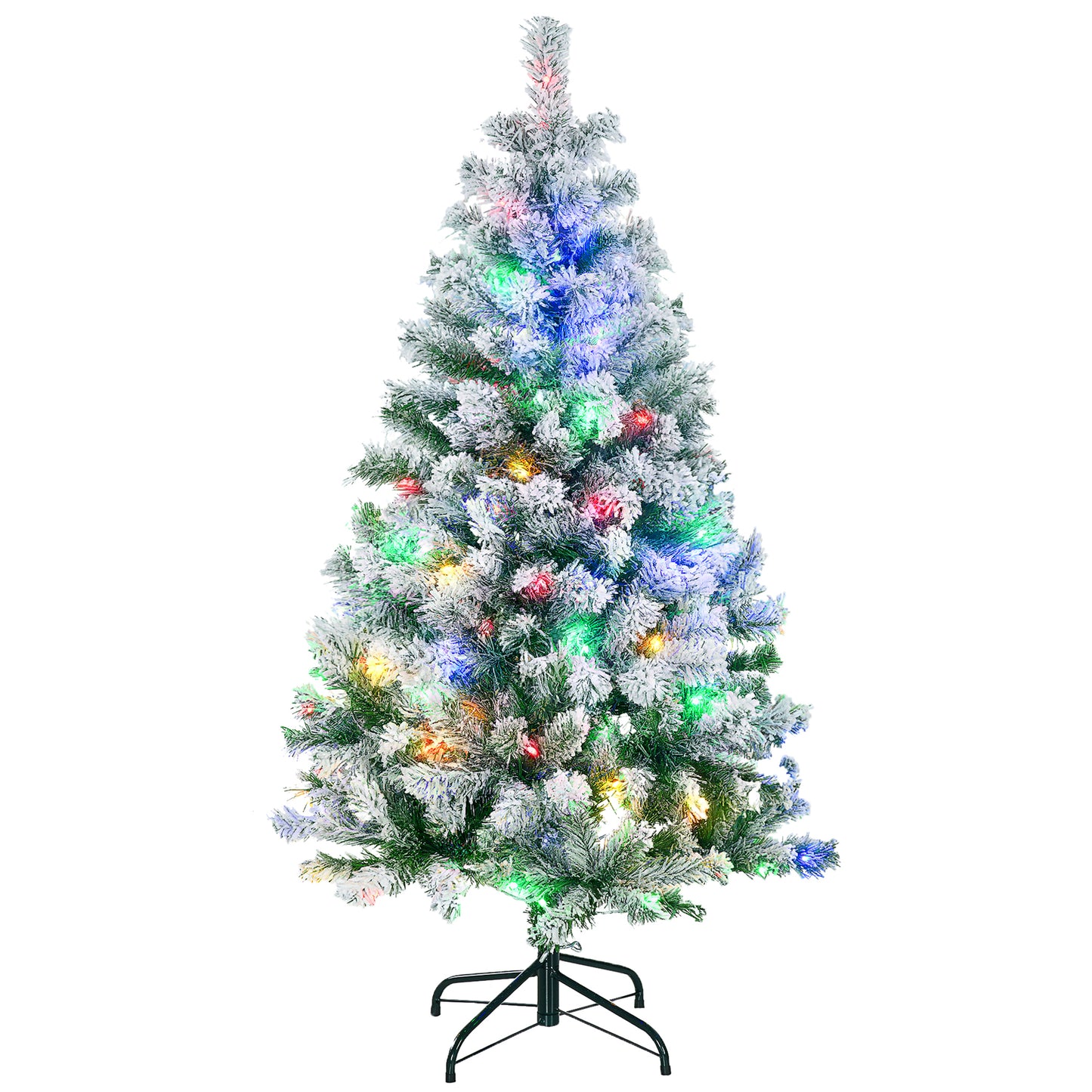 4.5' Artificial Snow Christmas Trees with Frosted Branches, Warm White or Colourful LED Lights, Steel Base