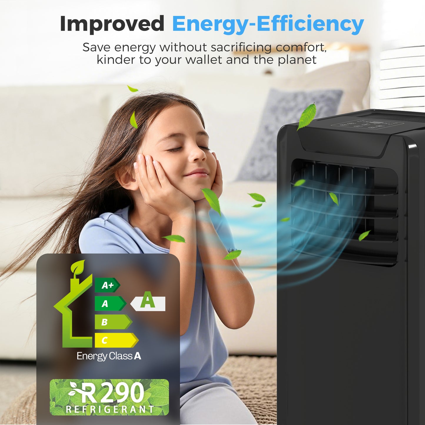 Air Conditioning Unit 10000 BTU, 4-in-1 Portable Air Conditioner with Remote Control, LED Display, 2 Speeds, Black