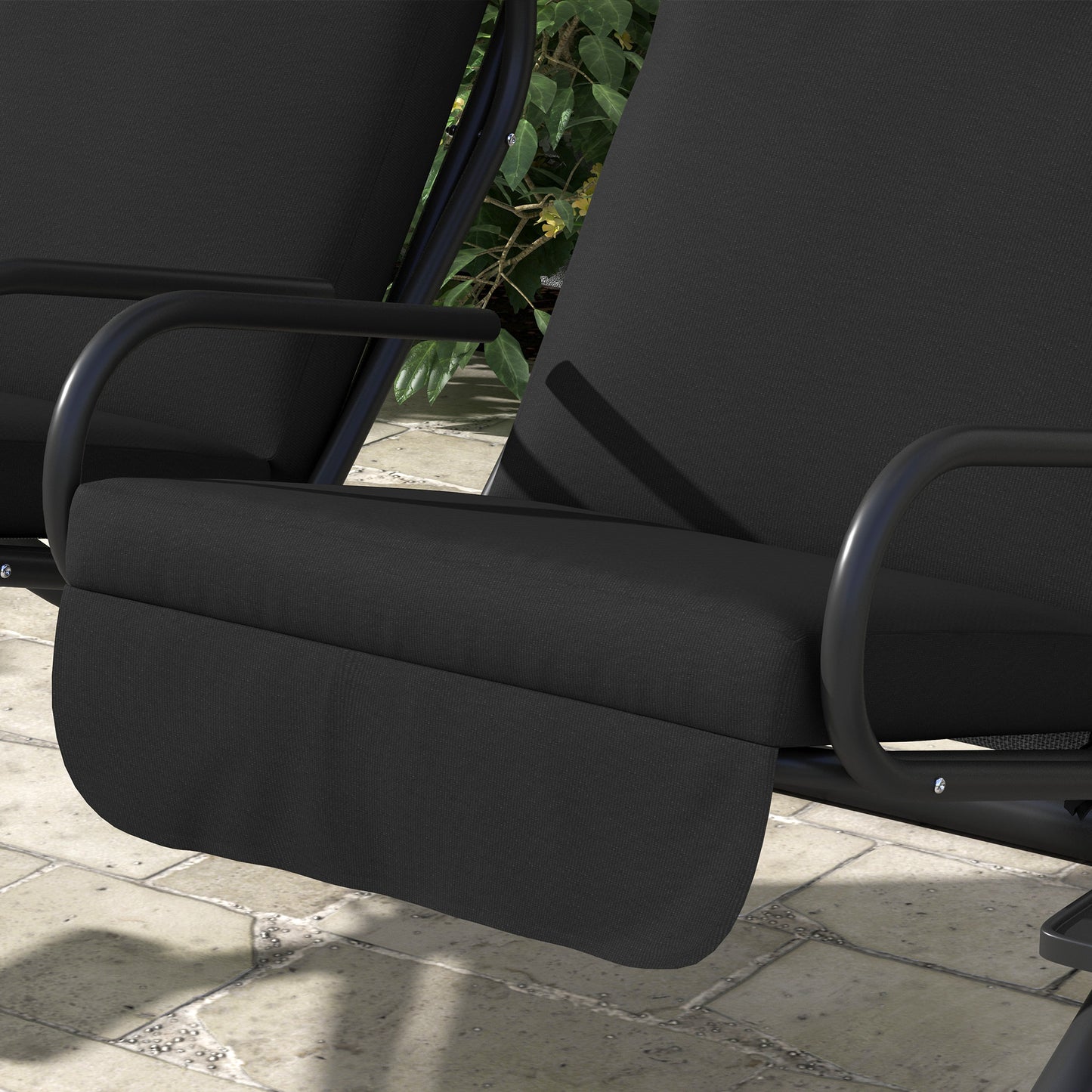 Two-Seat Garden Swing Chair, with Protective Canopy - Black