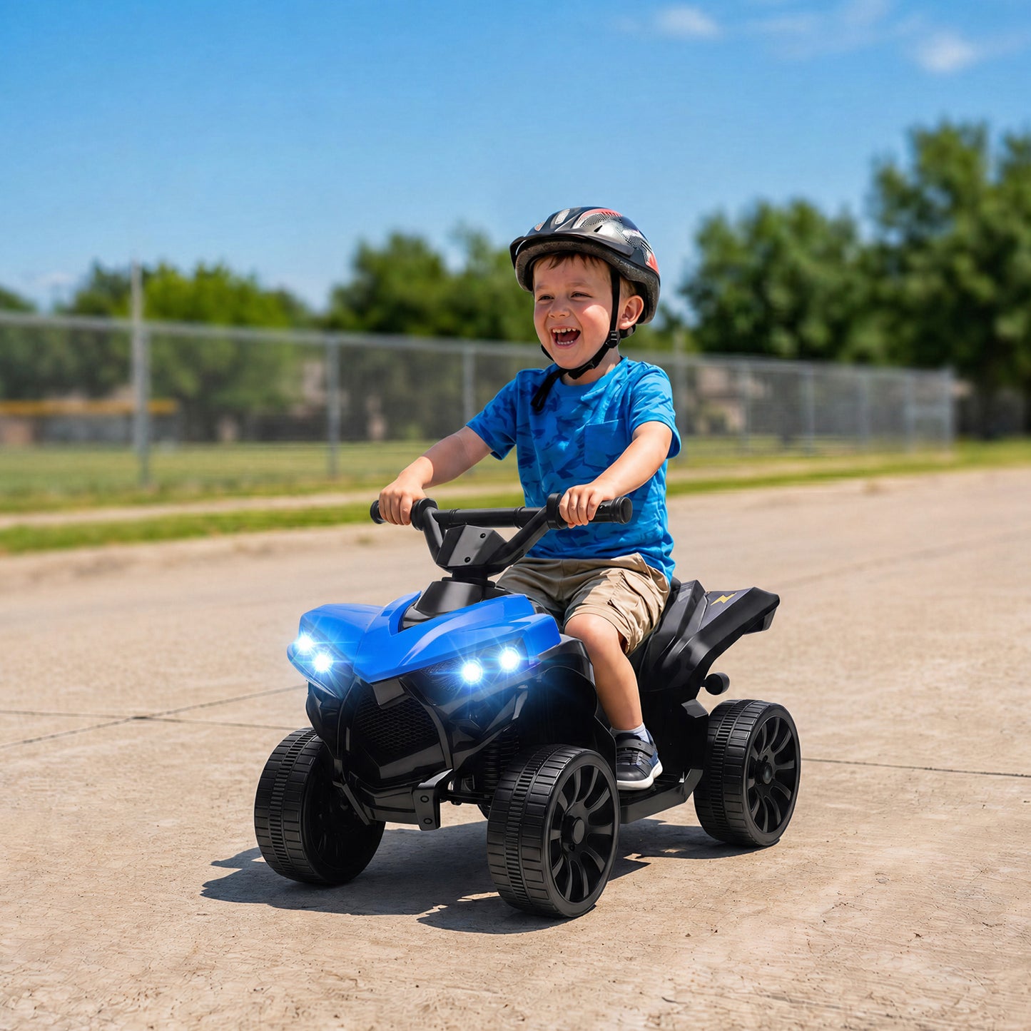 6V Kids ATV, 4 Wheeler Electric Ride on Car with Music and LED Headlights, for Ages 18-56 Months Boys and Girls, Blue