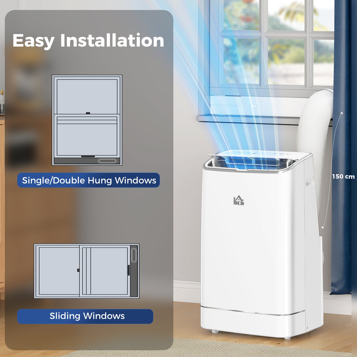 14000 BTU Mobile Air Conditioner, 35m², Smart Home WiFi, with Dehumidifier, Fan, 24H Timer, Window Kit, White