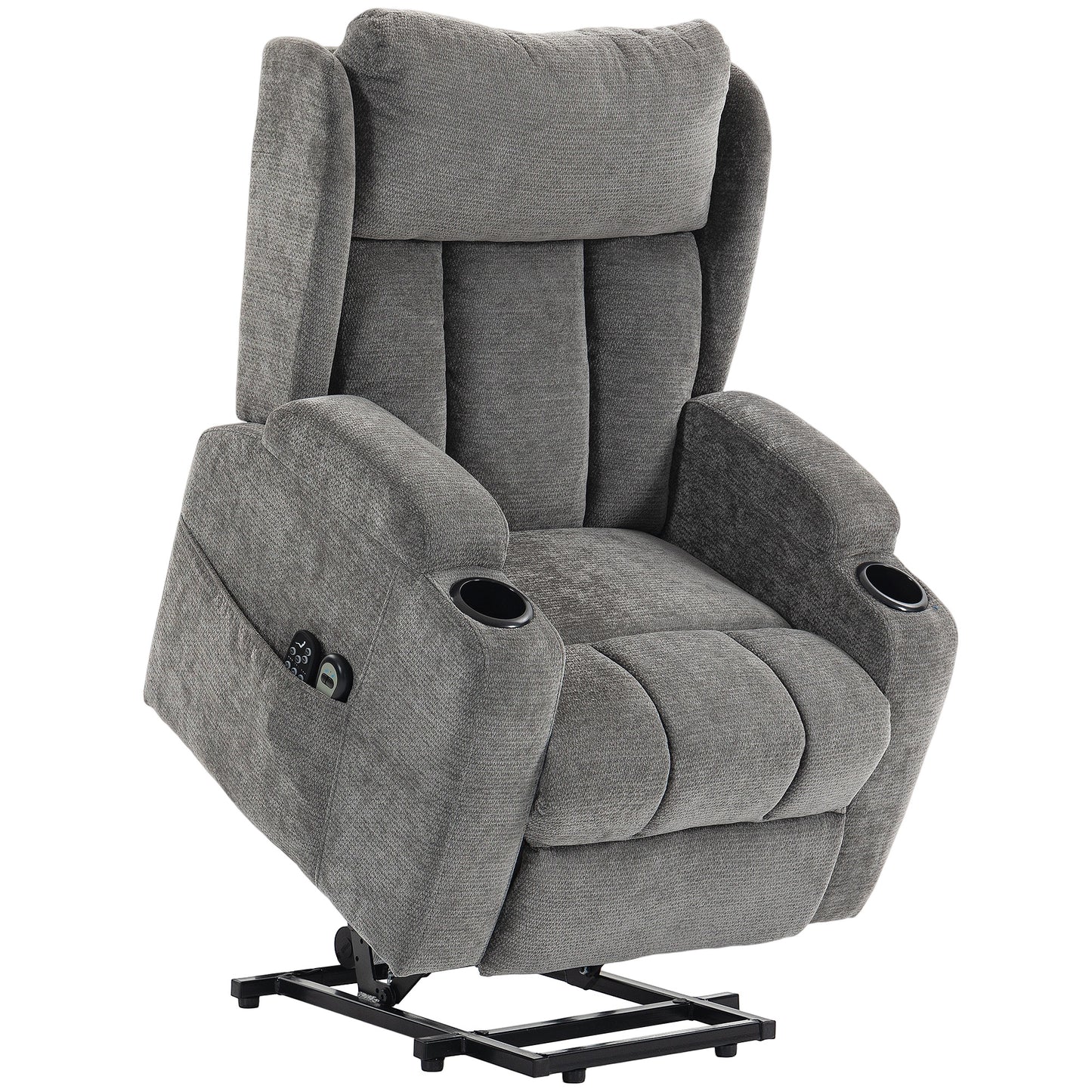 Power Lift Recliner Chair with Vibration Massage and Heat, Chenille Riser and Recliner Armchair for Elderly, Grey