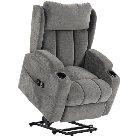 Power Lift Recliner Chair with Vibration Massage and Heat, Chenille Riser and Recliner Armchair for Elderly, Grey
