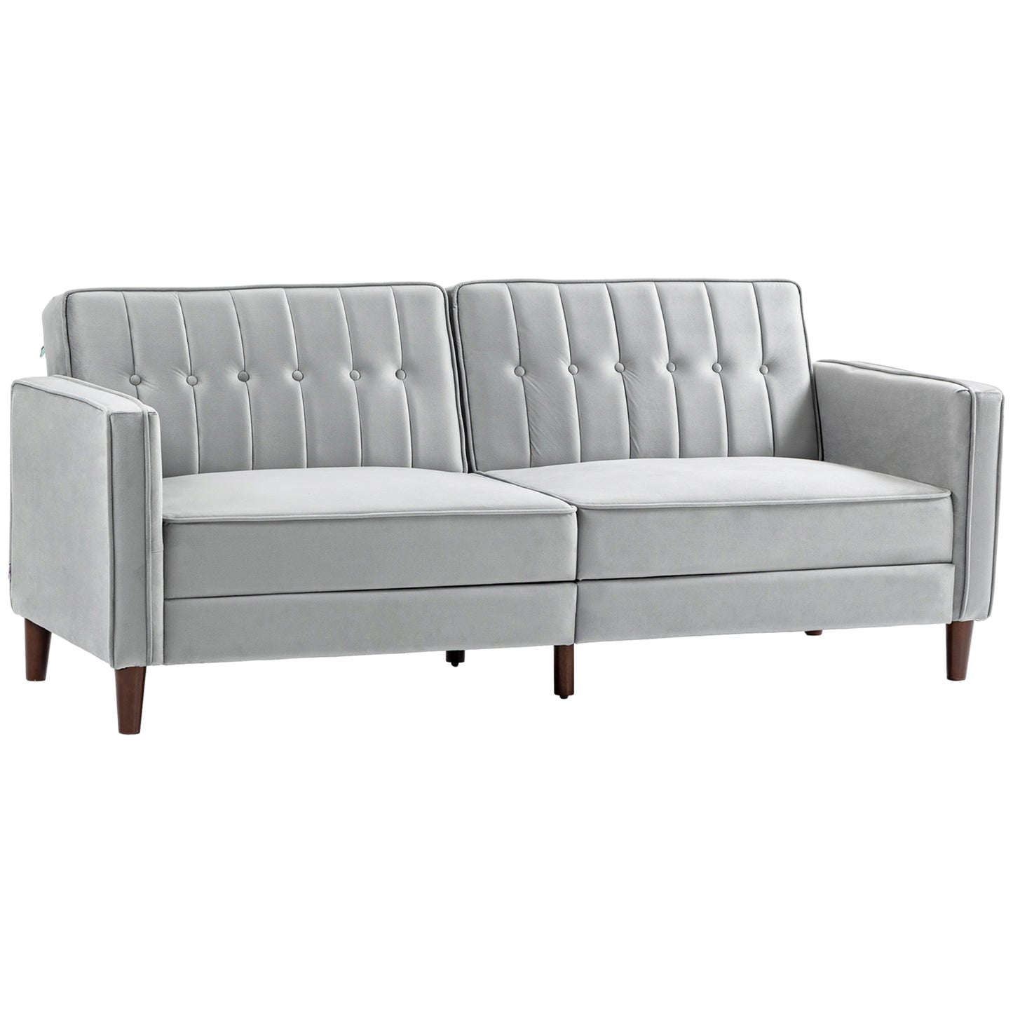 Modern Convertible Sofa Futon Velvet-Touch Tufted Couch with Adjustable Split Back, Light Grey