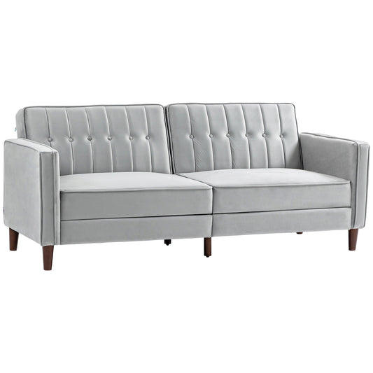 Modern Convertible Sofa Futon Velvet-Touch Tufted Couch with Adjustable Split Back, Light Grey