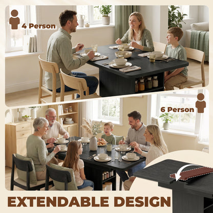 Extendable Dining Table for 4-6 People, 110-130cm Kitchen Table with 6 Open Shelves, Black