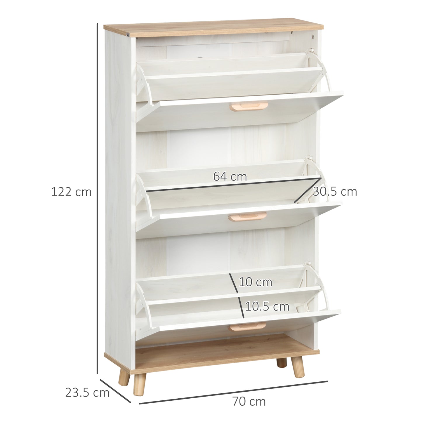 Narrow Shoe Cabinet, Slim Shoe Storage Cabinet with 3 Flip Drawers and Adjustable Shelves