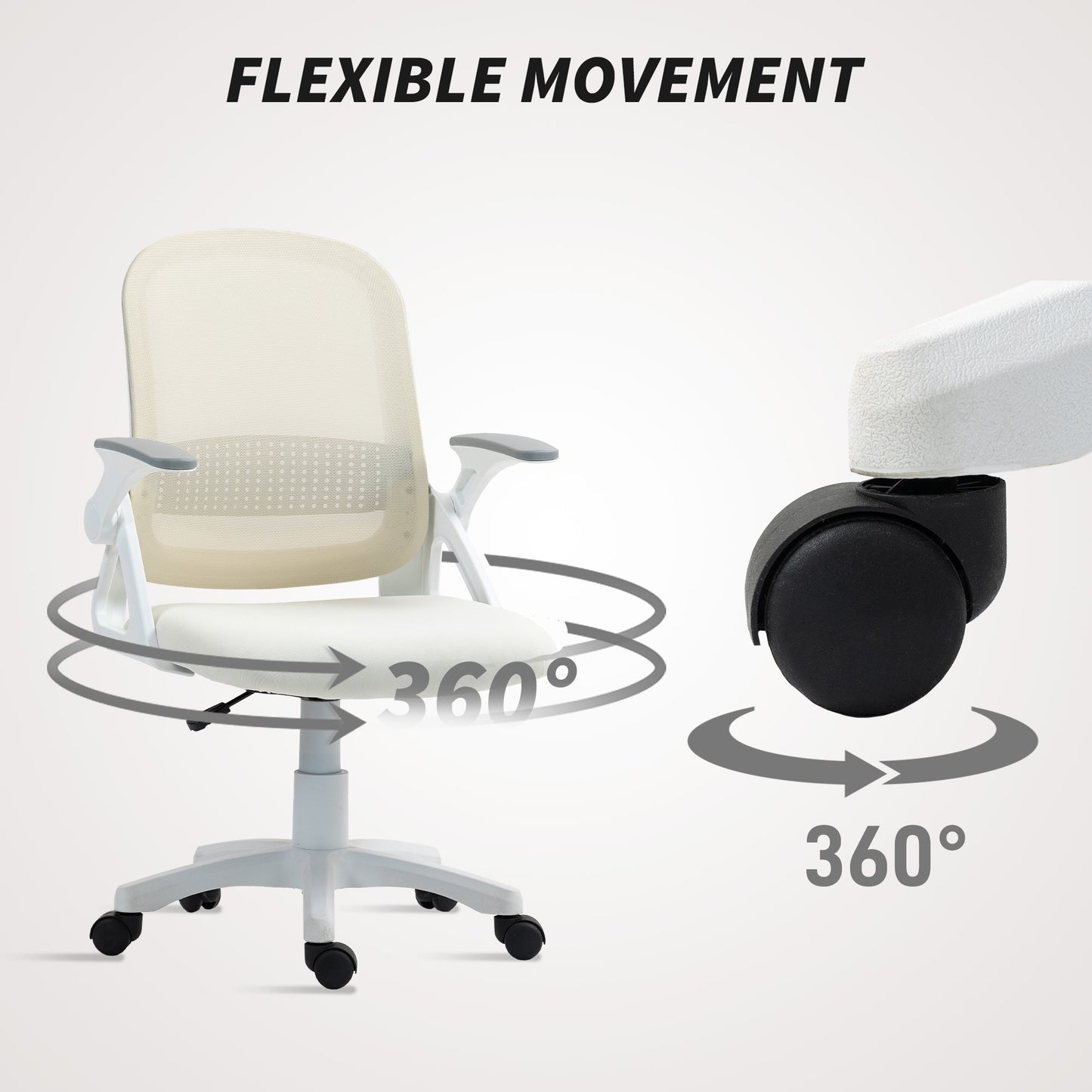 Breathable Mesh Office Chair, Ergonomic Swivel Computer Chair with Flip-up Armrests, Lumbar Back Support for Home/Office