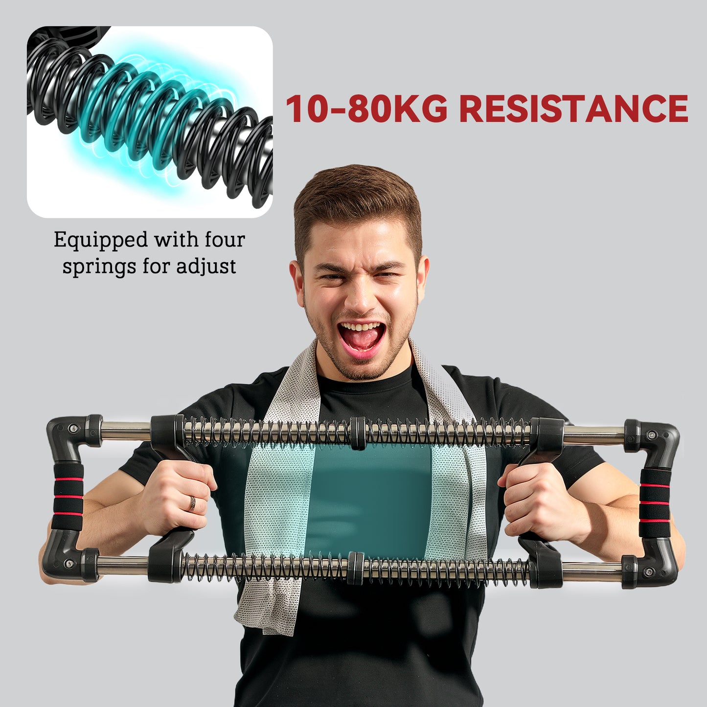 Chest Expander, with 10-50kg Adjustable Resistance, for Home Gym, Office, Travel Workout