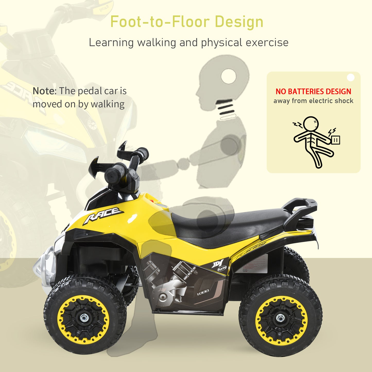 No Power Ride on Car Toddler Kids Walker Foot To Floor Slider w/ Music Lights for 18 - 36 Months Yellow