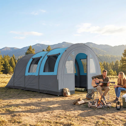 Three Man Duo Room Tunnel Tent, with Accessories - Grey/Blue