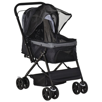 Pet Stroller Pushchair Foldable Travel Dog Cat Carriage w/ Reversible Handle Brake Basket