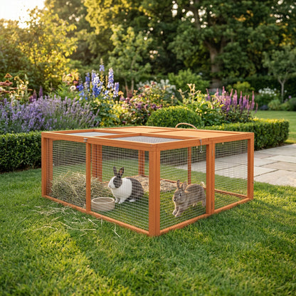 Wooden Folding Rabbit Hutch, for 2-3 Rabbits - Orange