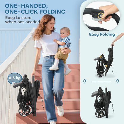 Travel Stroller, Lightweight Pushchair, Compact Buggy with Canopy, Basket and Multi-Position Recline, Dark Grey