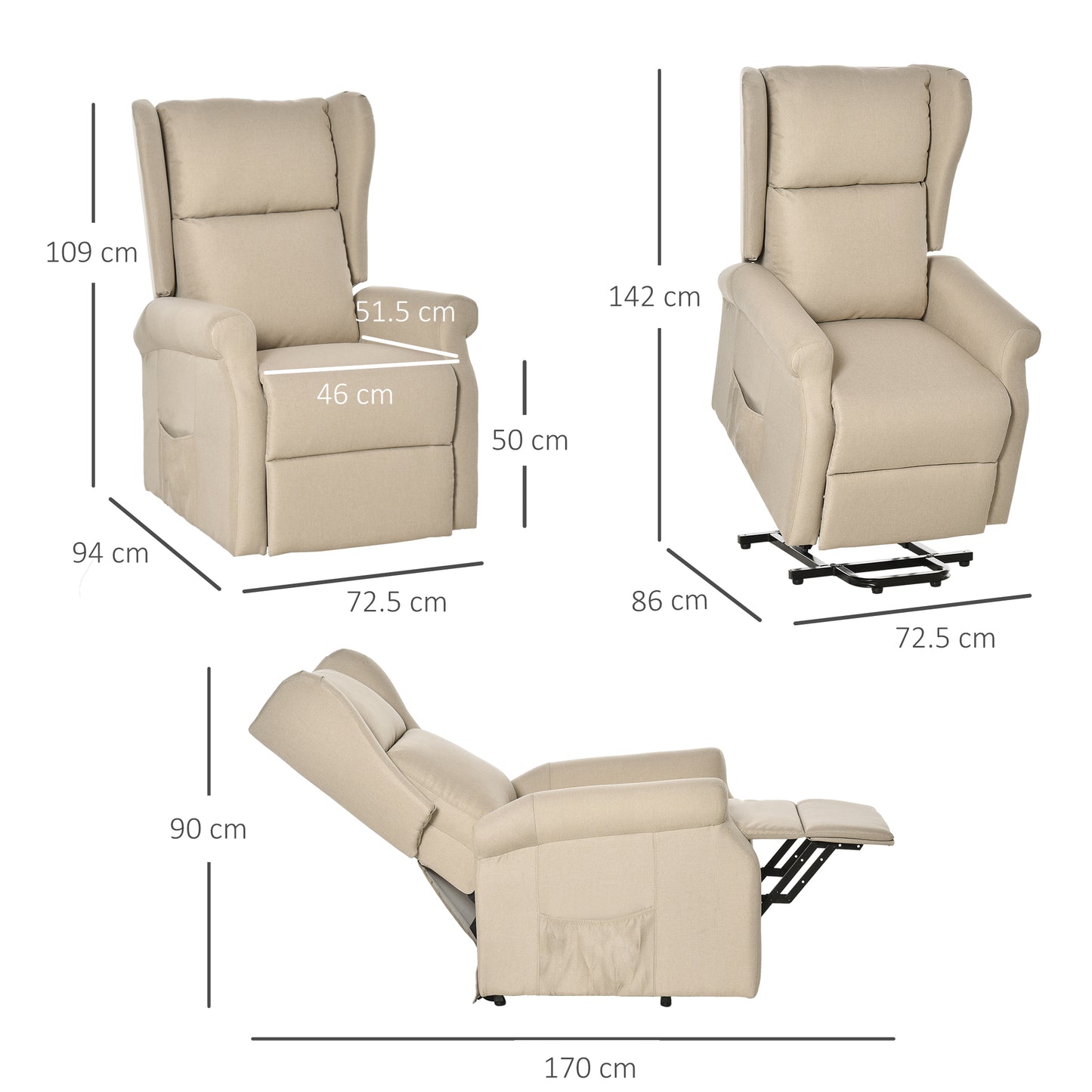 Power Lift Recliner Armchair, Electric Lift Chair for Elderly, Fabric Riser and Reclining Chair with Remote Control
