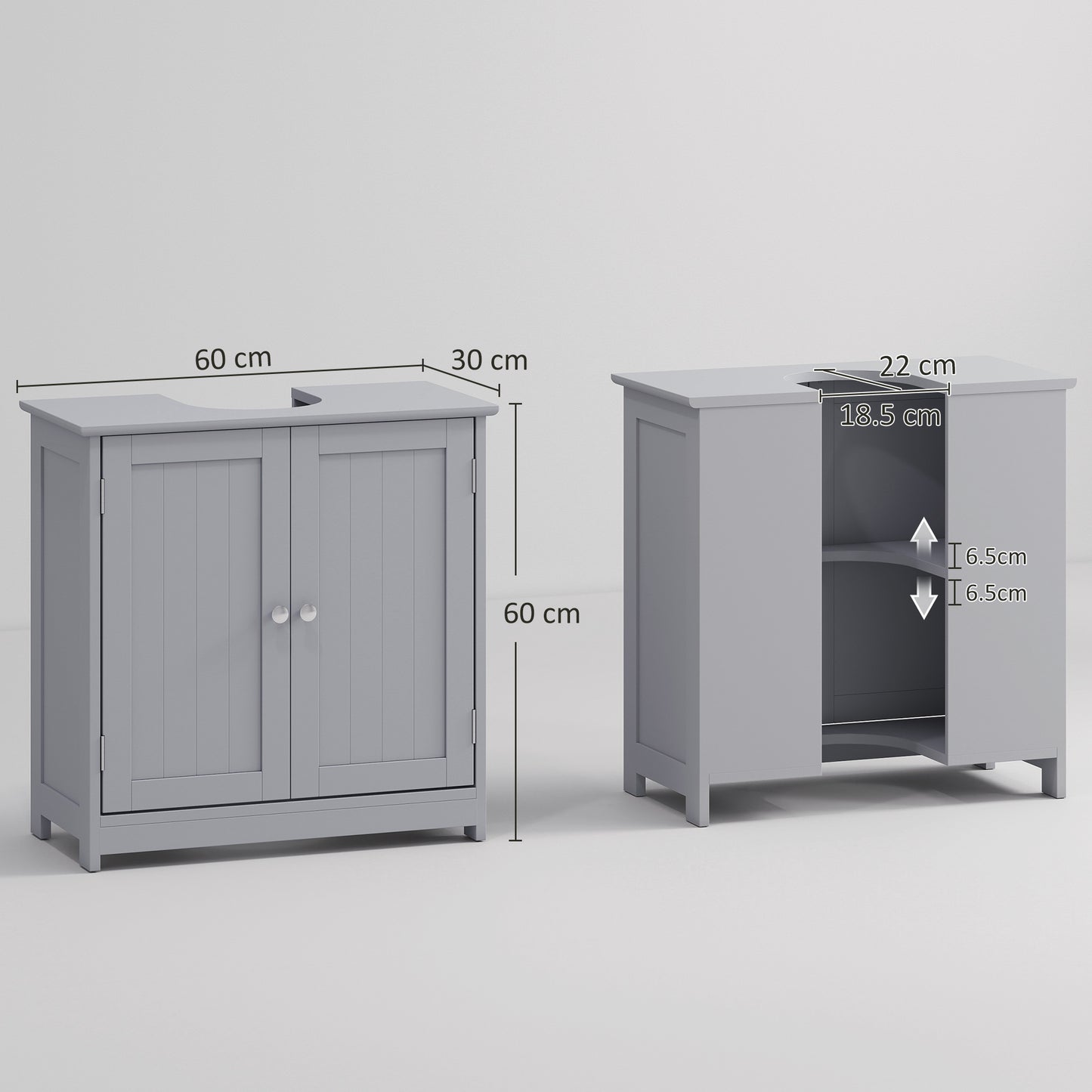 Under Sink Bathroom Cabinet, Freestanding Under Sink Cabinet with 2 Doors and Adjustable Shelf for Basin without or with Pede