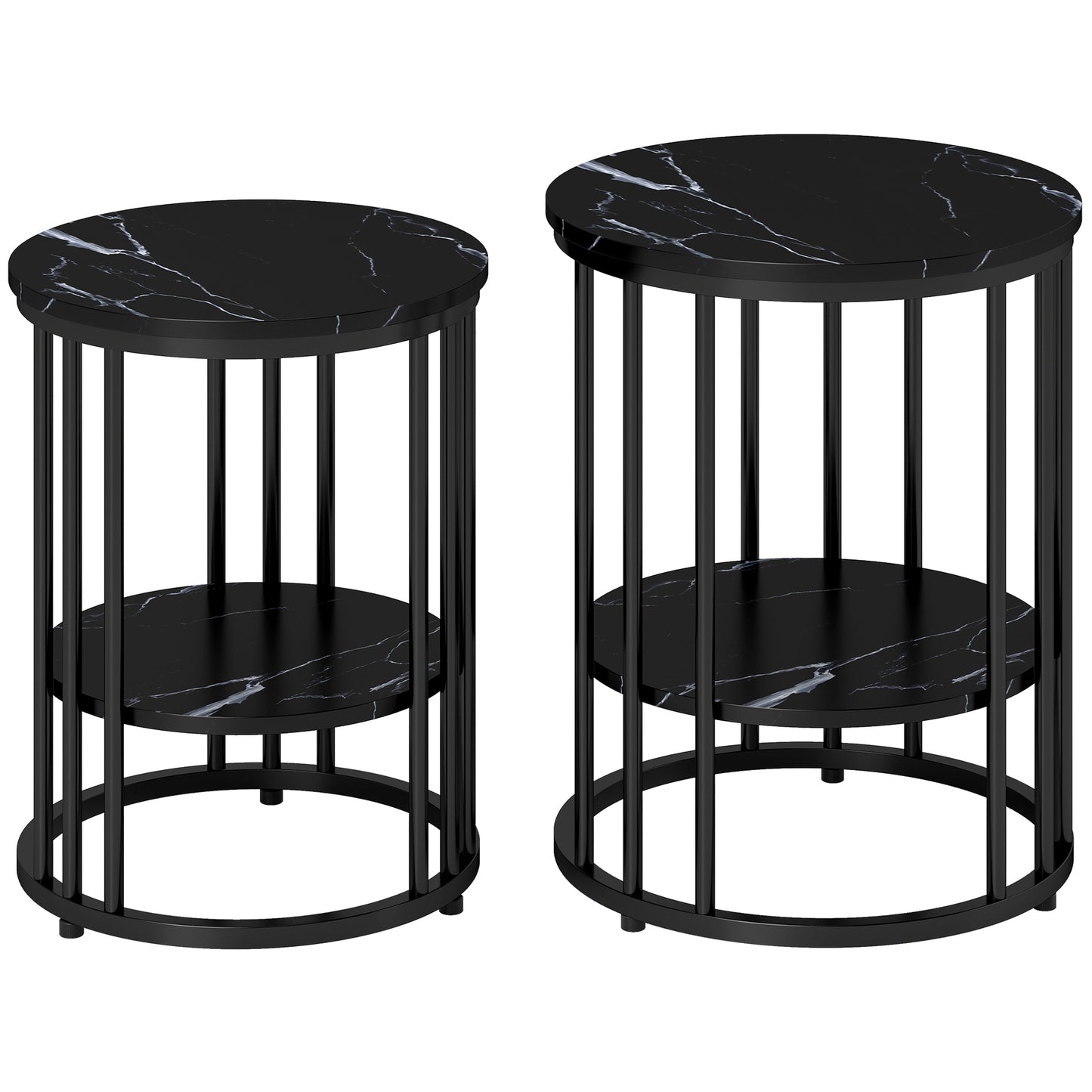 Set of Two Marble-Effect Coffee Tables - Black