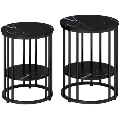 Set of Two Marble-Effect Coffee Tables - Black