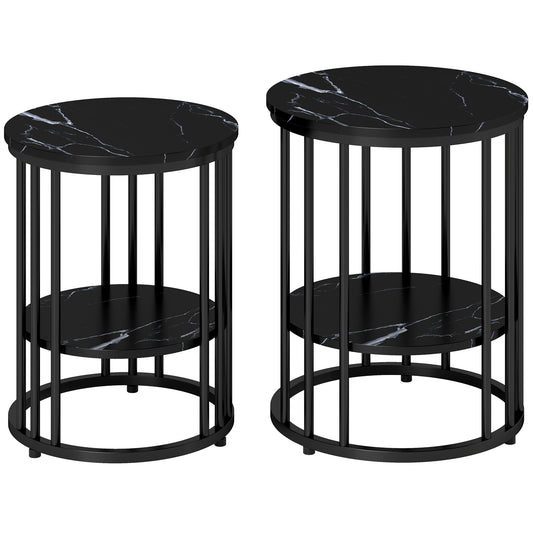 Set of Two Marble-Effect Coffee Tables - Black