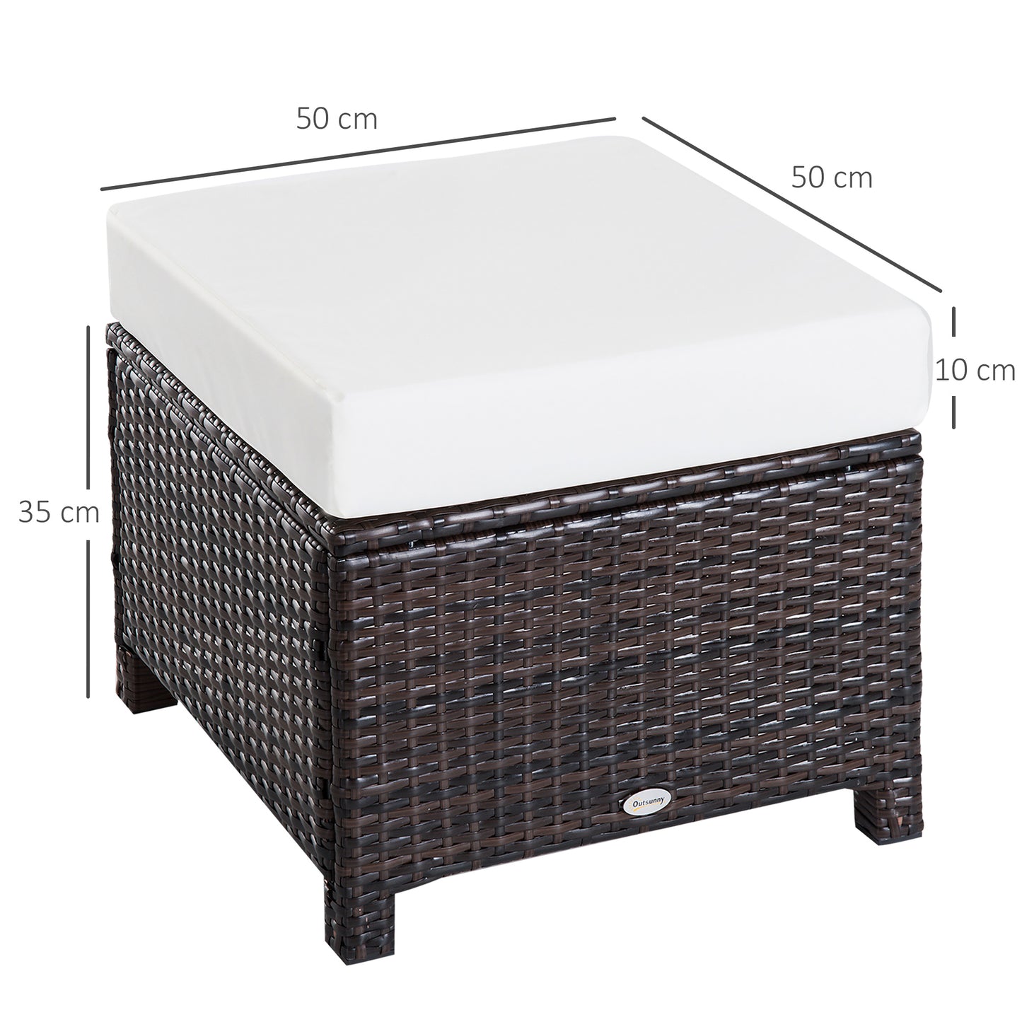 Rattan Footstool Wicker Ottoman with Padded Seat Cushion Outdoor Patio Furniture for Garden Poolside Living Room