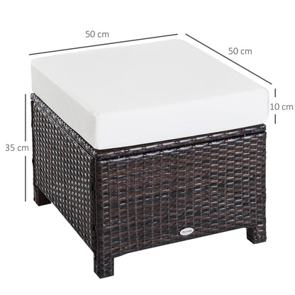 Rattan Footstool Wicker Ottoman with Padded Seat Cushion Outdoor Patio Furniture for Garden Poolside Living Room