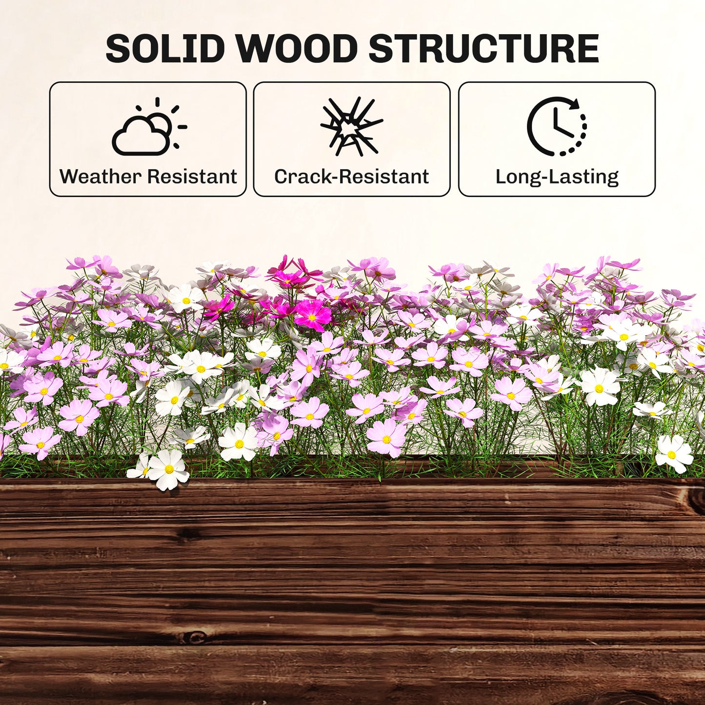 3-Tier Wooden Raised Planter, Raised Garden Bed on Legs with Drainage Holes and Bed Liner, Elevated Garden Planter