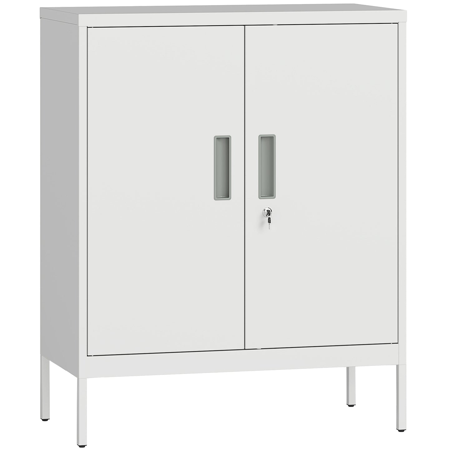 Metal Storage Cabinet with Lock and Adjustable Shelves - White